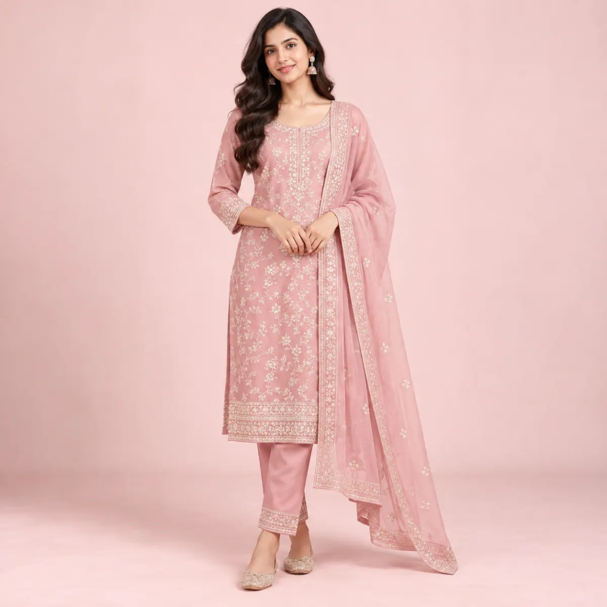 Blush Pink Three-Piece Salwar Kameez Set