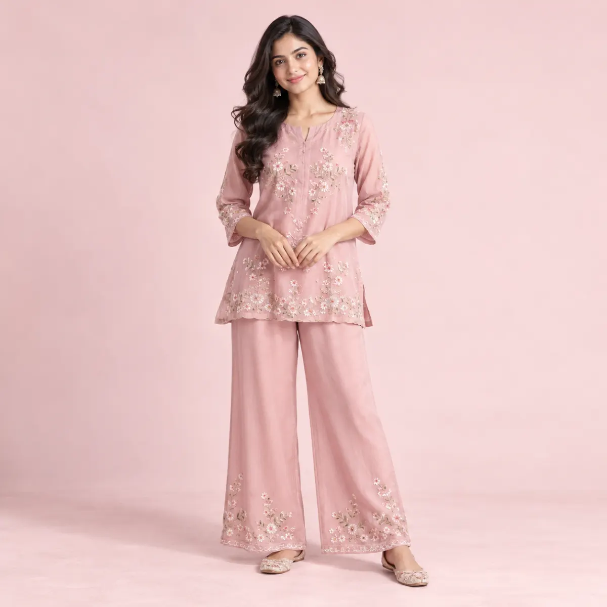 Blush Pink Embroidered Co-Ord Set
